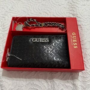 GUESS Black Logo Wallet with Chain